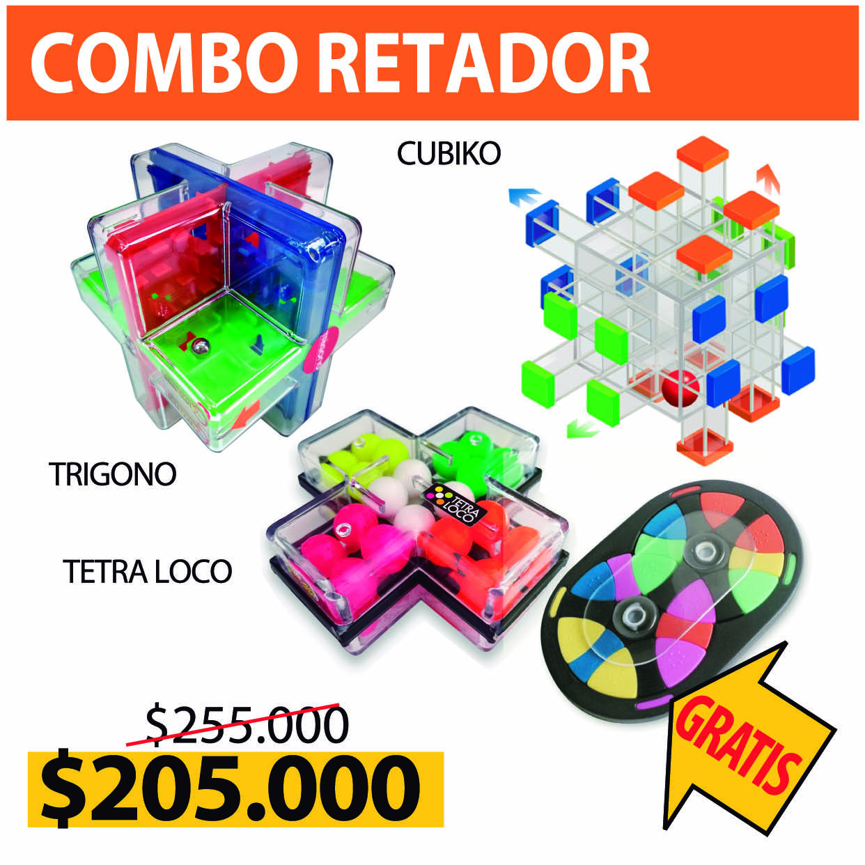 Combo Retador: Trigono - Cubiko - Tetra Loco (GRATIS GIRO LOCO)